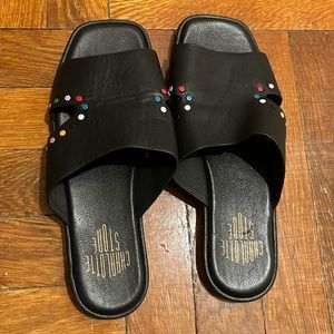 Charlotte stone slide sandals with multi color metal dot